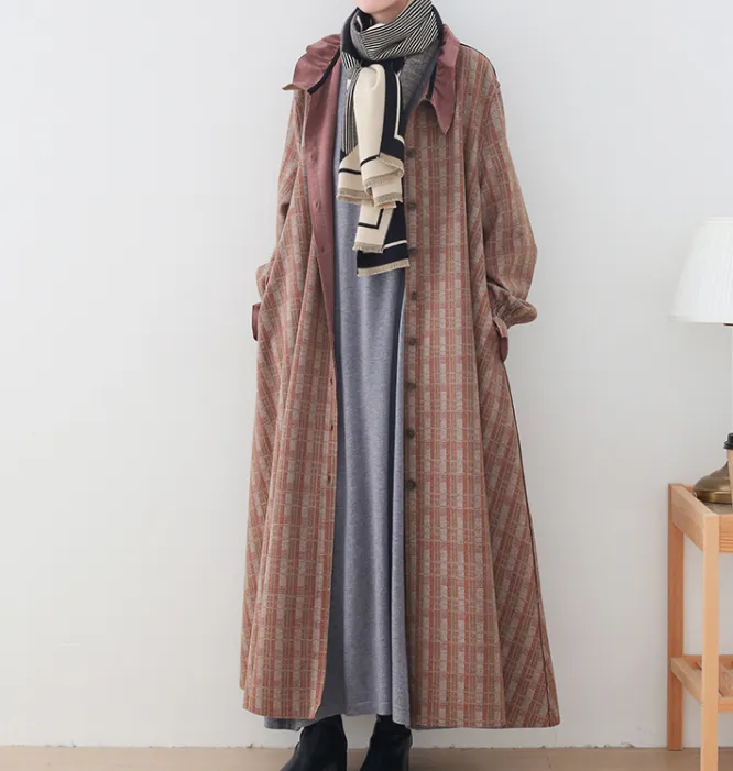 Checked  Coat Autumn Long Sleeve Women Dresses Casual Women Dresses SSM97215