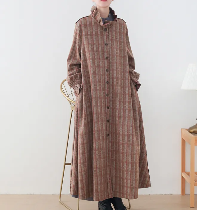 Checked  Coat Autumn Long Sleeve Women Dresses Casual Women Dresses SSM97215