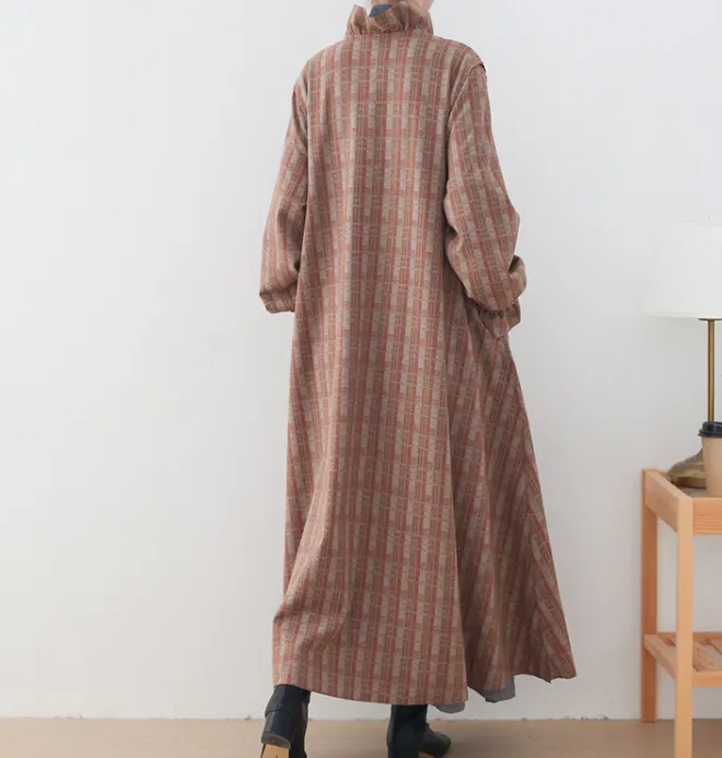 Checked  Coat Autumn Long Sleeve Women Dresses Casual Women Dresses SSM97215