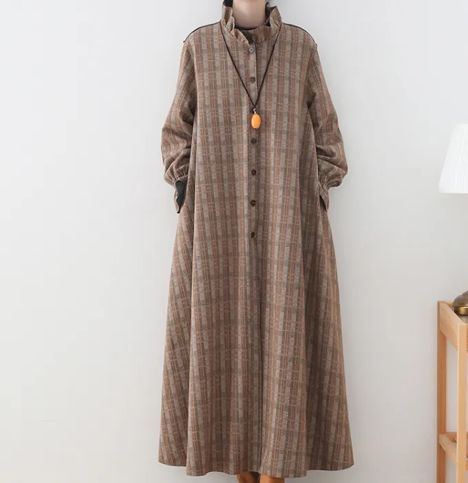 Checked  Coat Autumn Long Sleeve Women Dresses Casual Women Dresses SSM97215