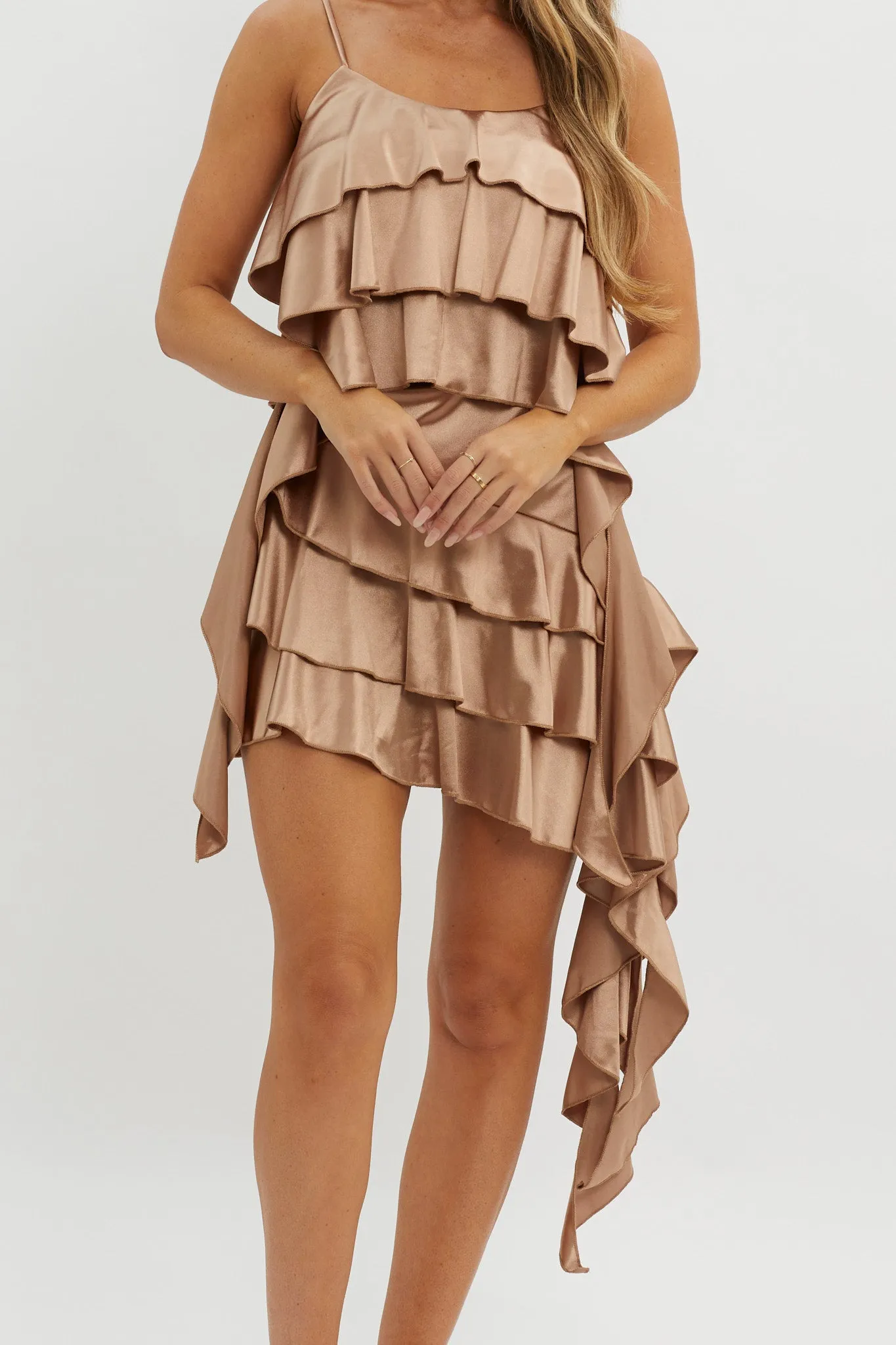 Class Act Layered Ruffle Mini Skirt Taupe