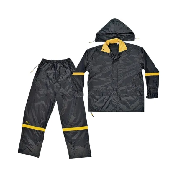 CLC R103M Rain Suit, M, 190T Nylon, Black/Yellow, Detachable Collar, Zipper Closure