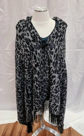 CLEARANCE Cripple Creek Open Front Black and Grey Leopard Print Poncho