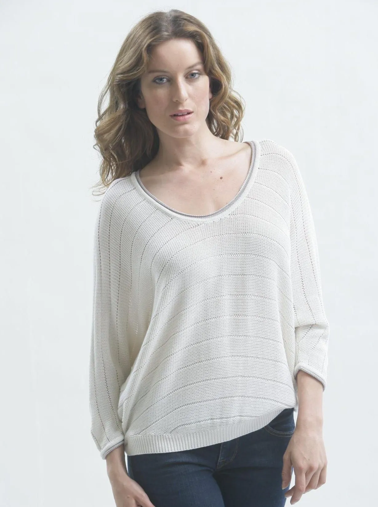 Contrast Piping Pullover in Silk/Linen Blend