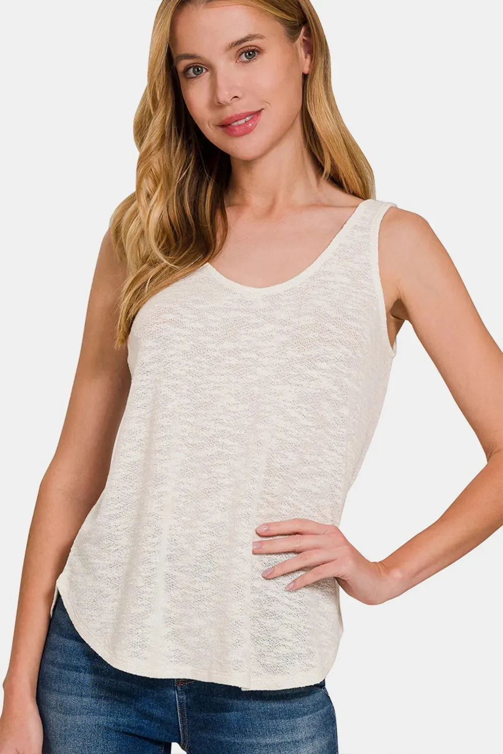 Curved Hem Round Neck Tank