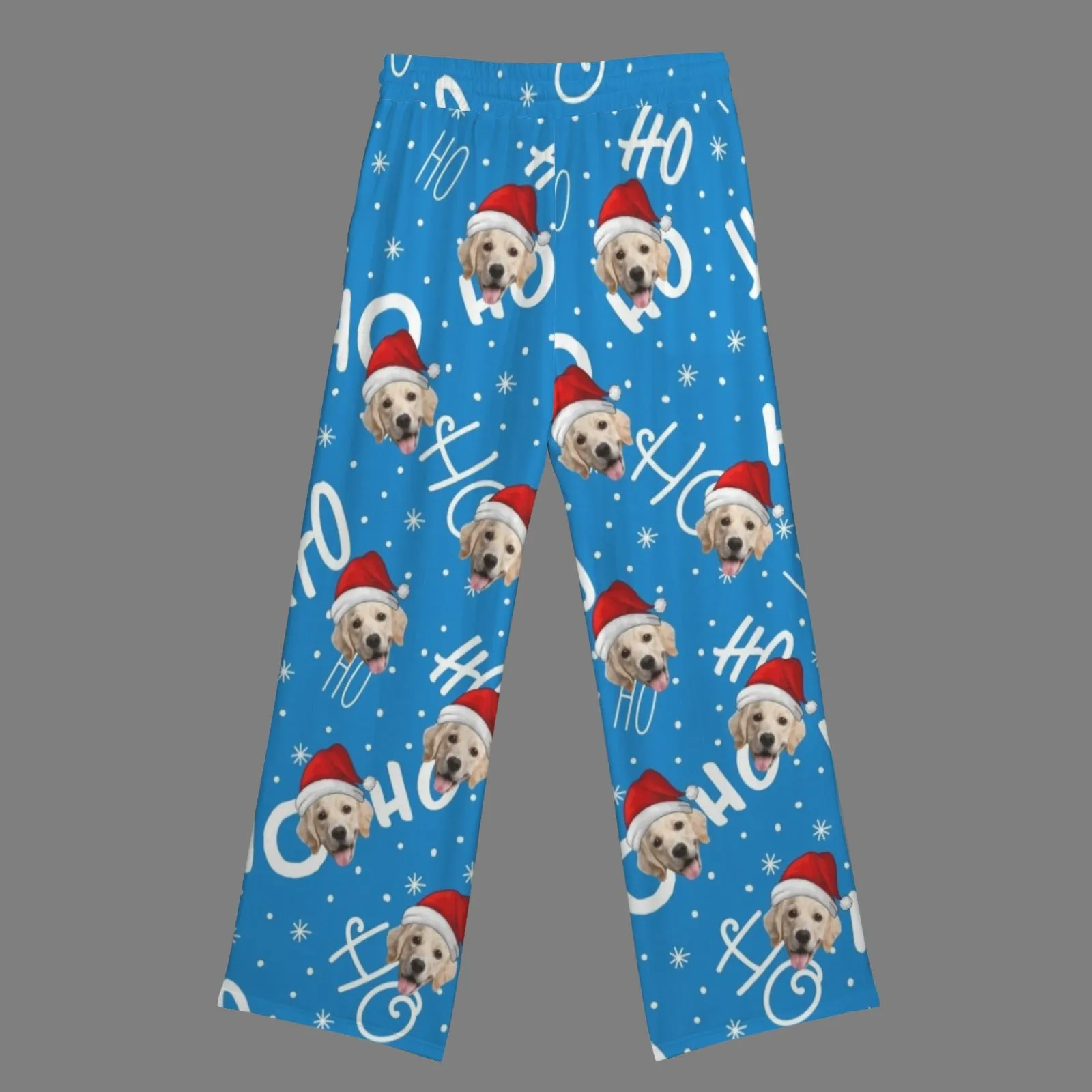 Custom Face Christmas Ho Pattern Women's Drawstring Wide Leg Sweatpants