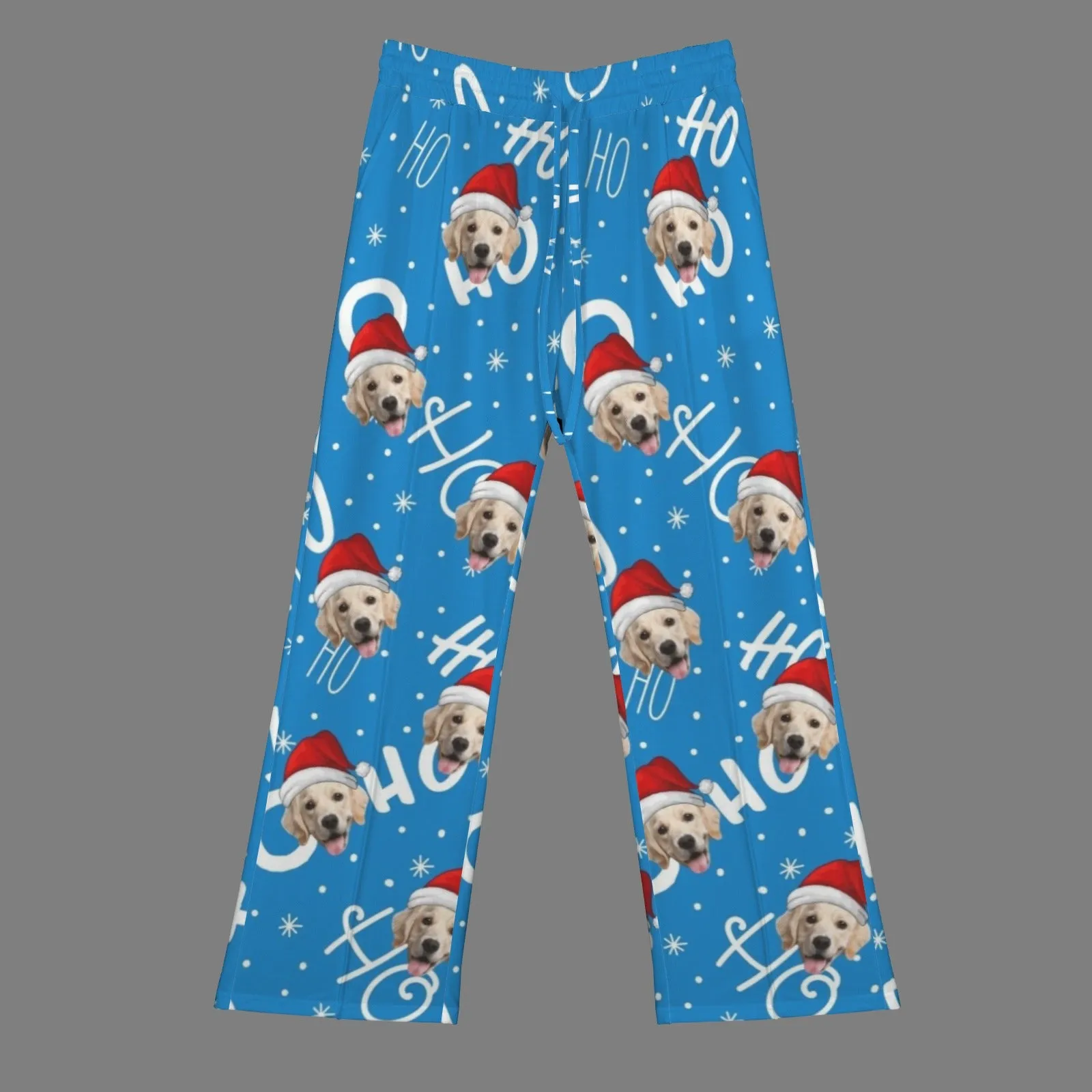 Custom Face Christmas Ho Pattern Women's Drawstring Wide Leg Sweatpants