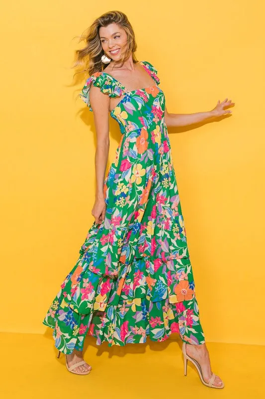 Daphne Floral Print Tiered Maxi Dress