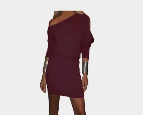 Deep Plum Open Shoulder Dress - The Bond Street Dress