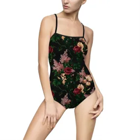 Devon Dark Bella Roses Strappy One-piece Swimsuit | Pinup Couture Swim