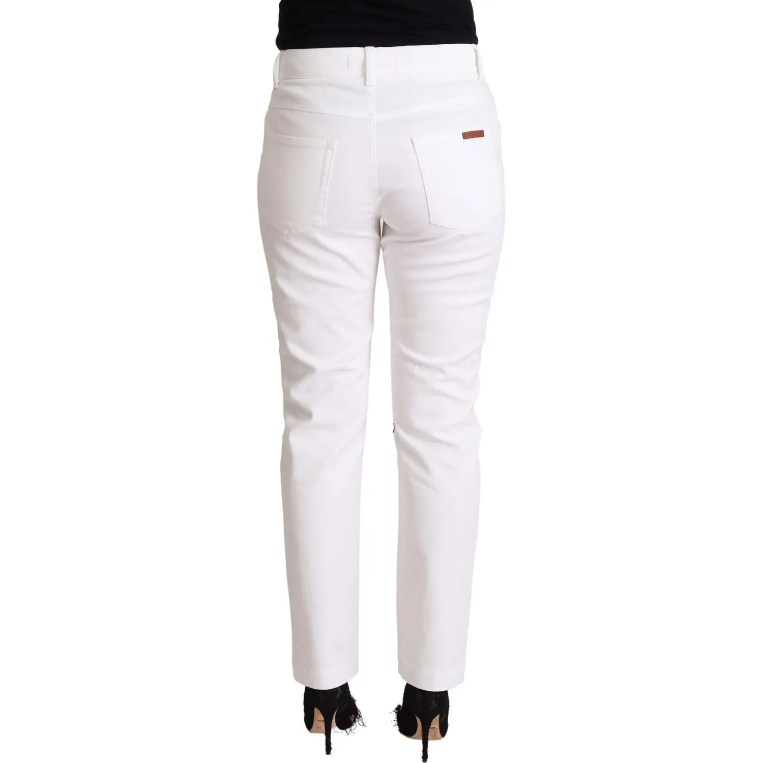 Dolce & Gabbana Chic White Tapered Denim Jeans with Logo Patch