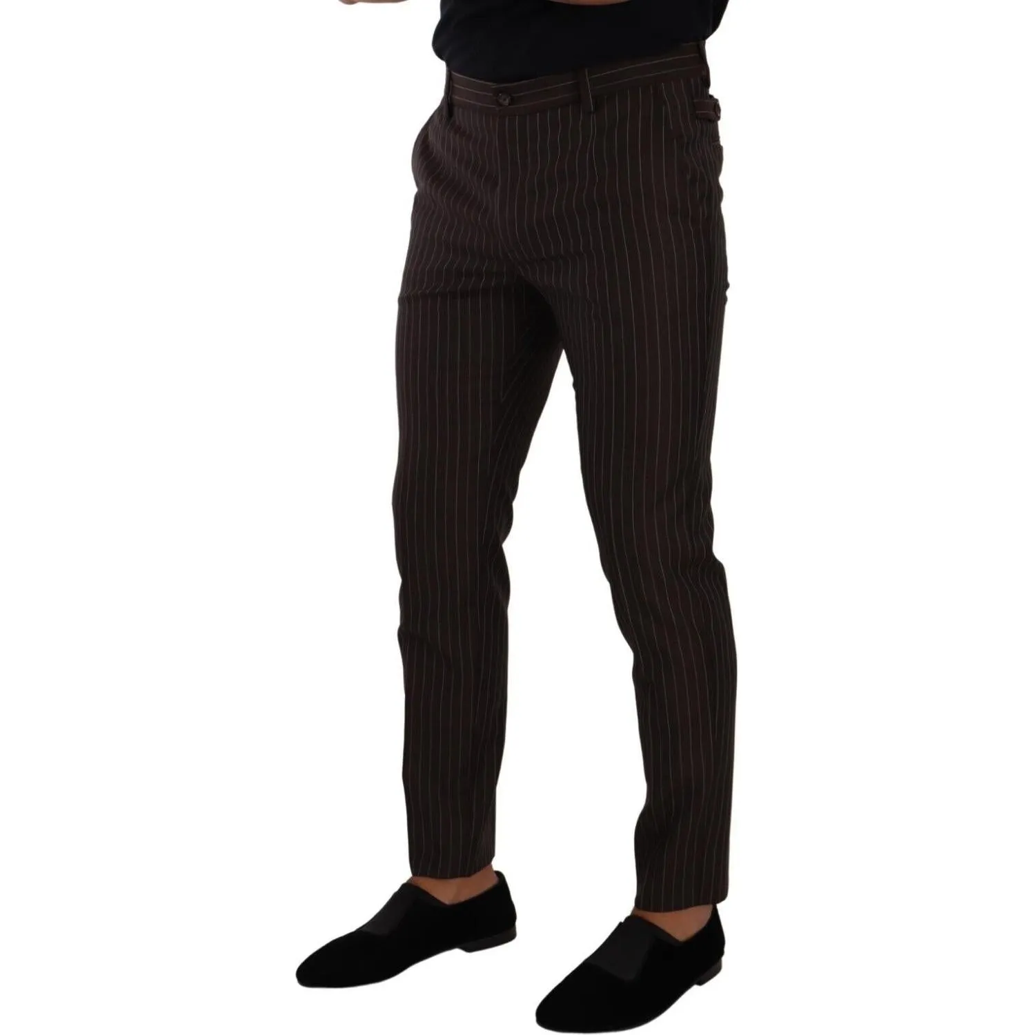 Dolce & Gabbana Elegant Brown Striped Woolen Men's Trousers