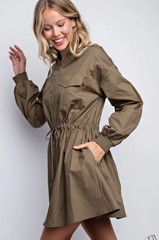 Drawstring Utility Jacket Dress