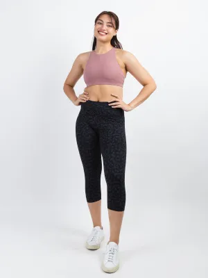 Easy Stretch Crop 21” *Seamless Leggings in Black Leopard