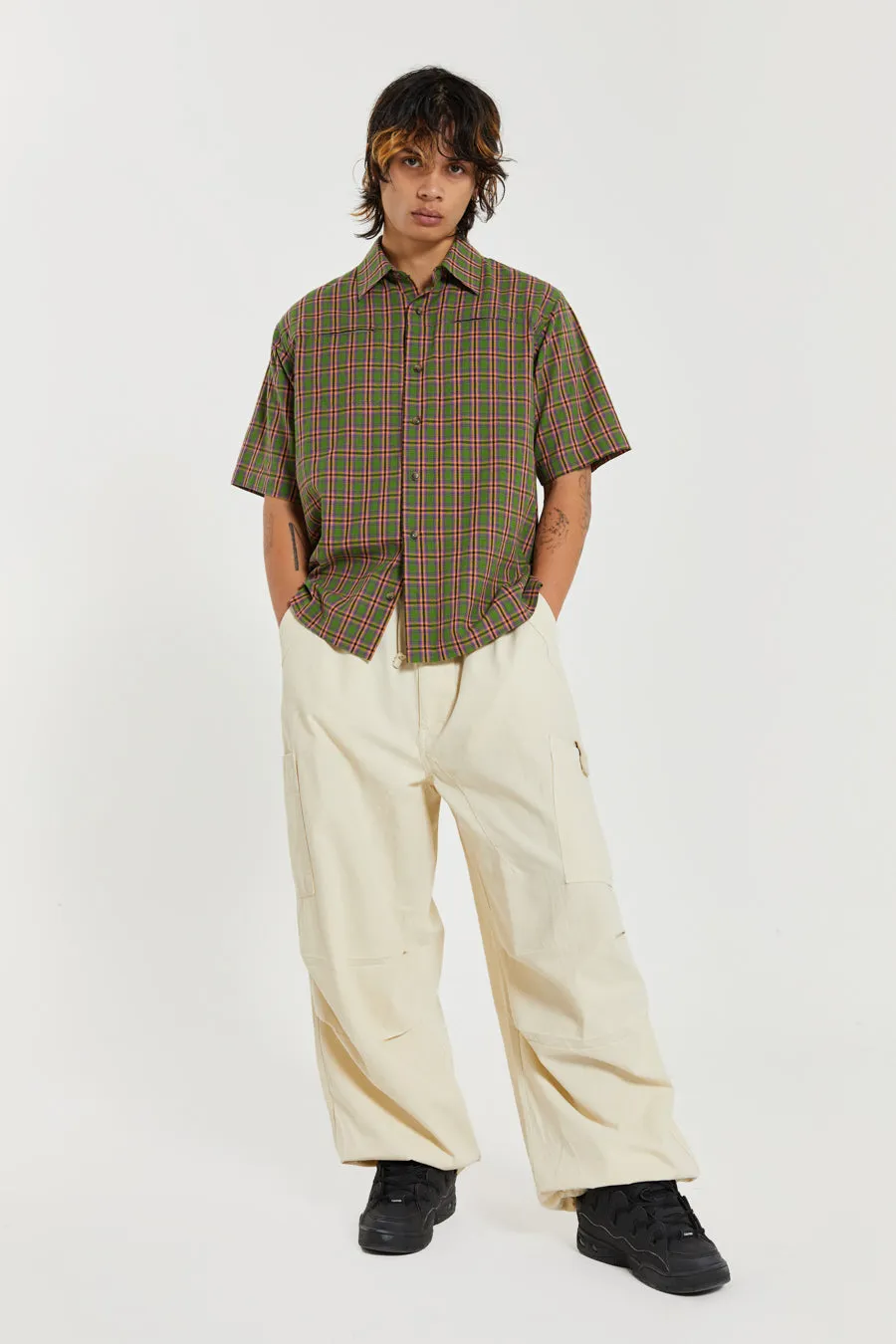 Ecru Parachute Cargo Pants