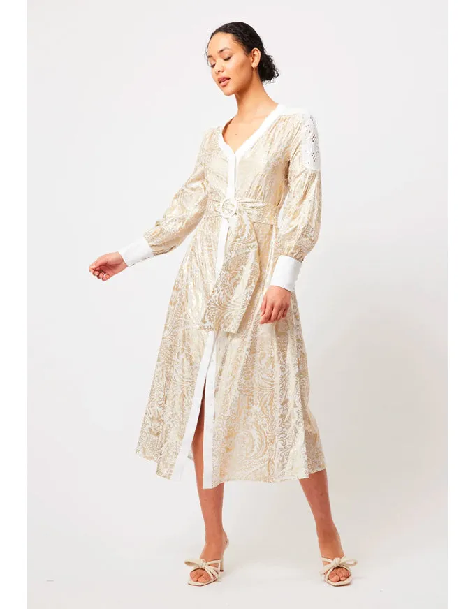 Elysian Cotton/Silk Coat Dress in Gilded Arcadia