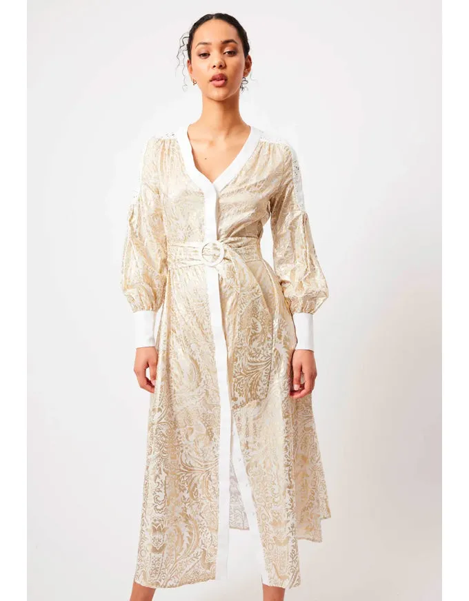 Elysian Cotton/Silk Coat Dress in Gilded Arcadia