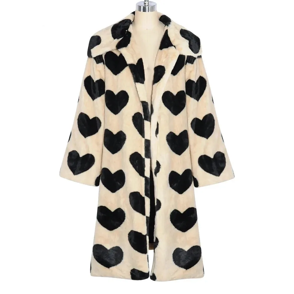 Faux Fur Heart Long Winter Coat