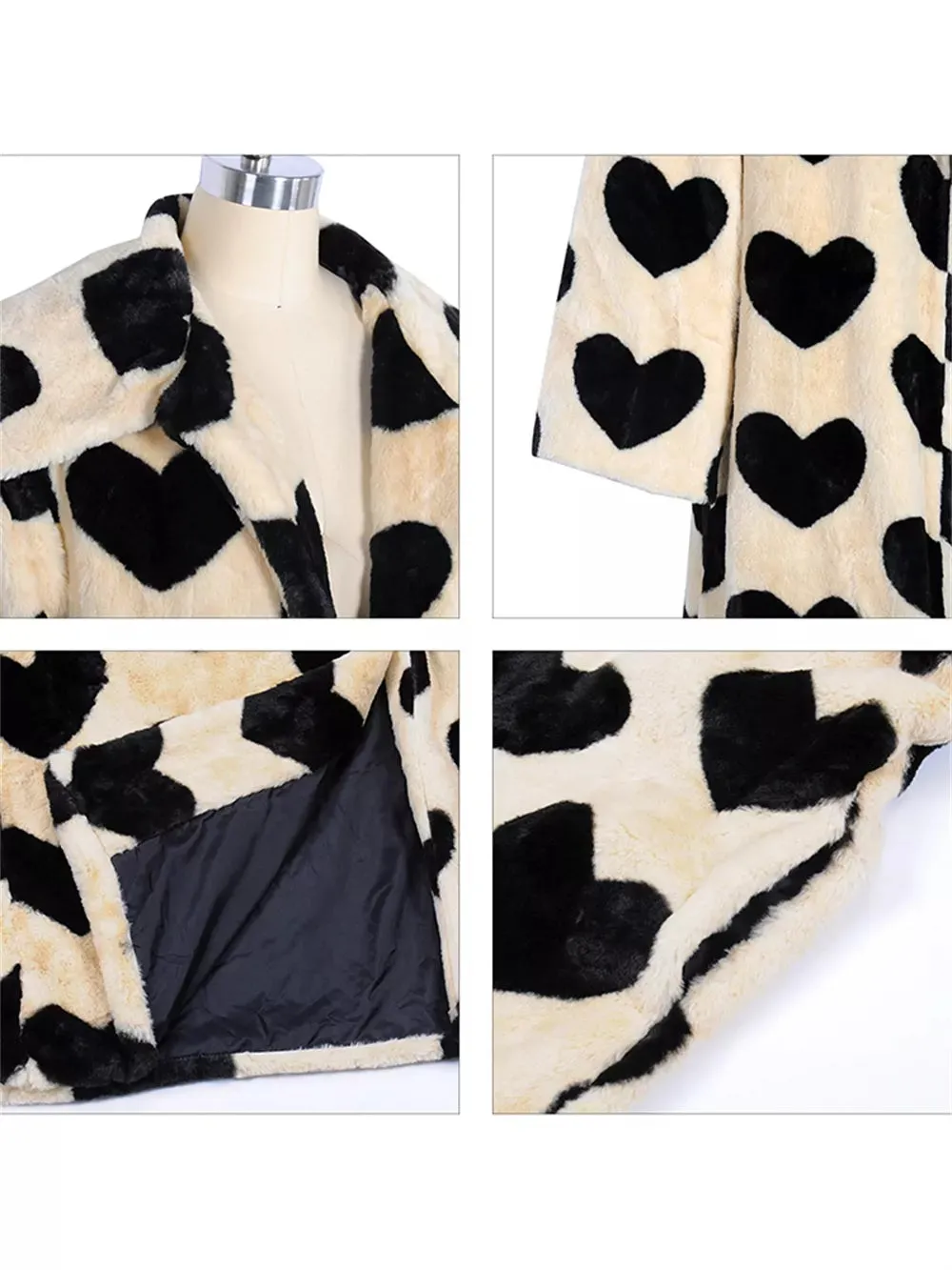 Faux Fur Heart Long Winter Coat