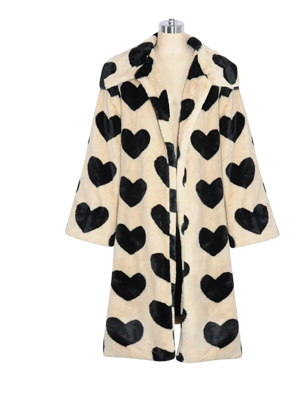 Faux Fur Heart Long Winter Coat