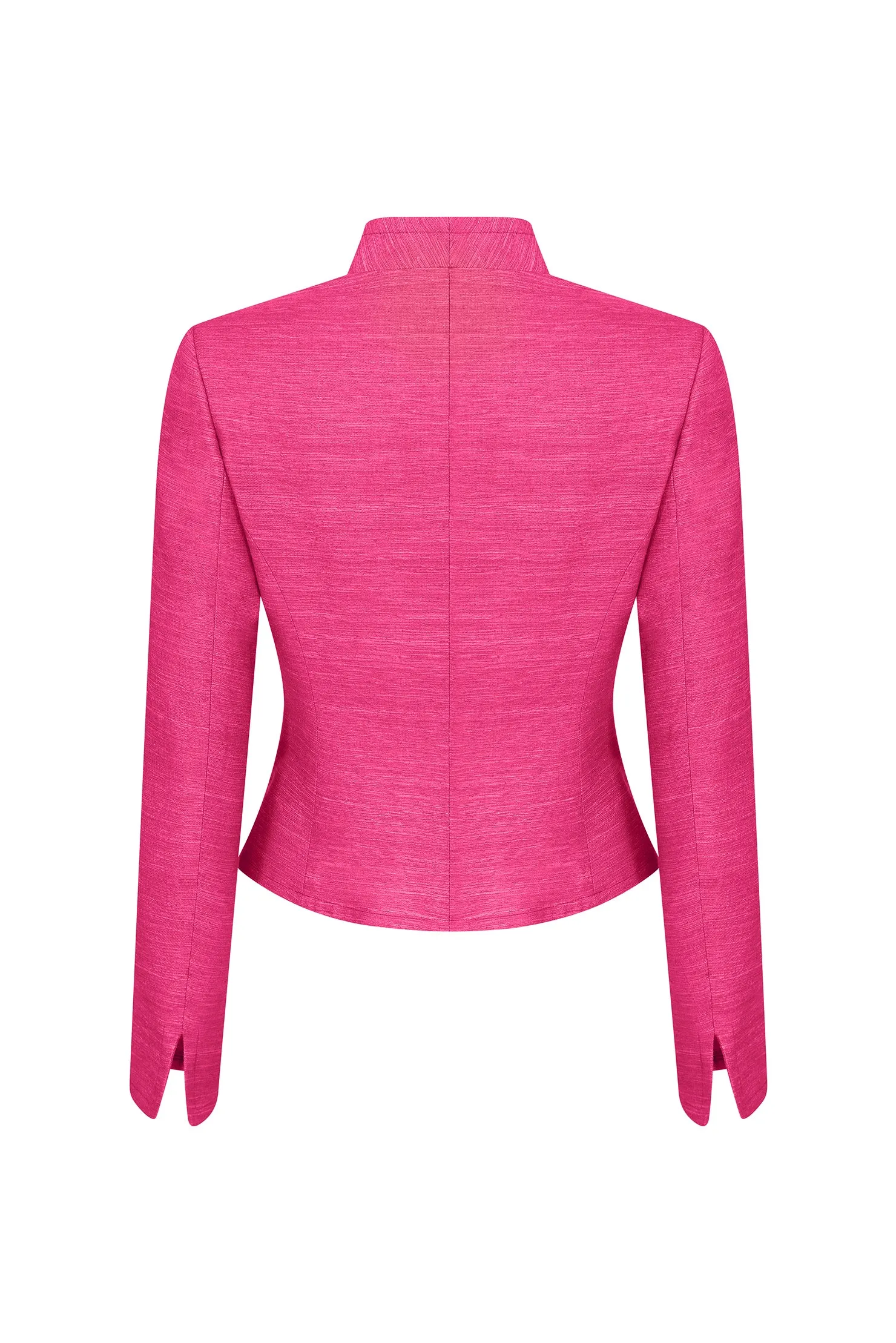 Fitted Edge-to-Edge Plain Raw Silk Jacket in Fuchsia Pink - Margo