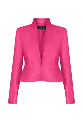 Fitted Edge-to-Edge Plain Raw Silk Jacket in Fuchsia Pink - Margo