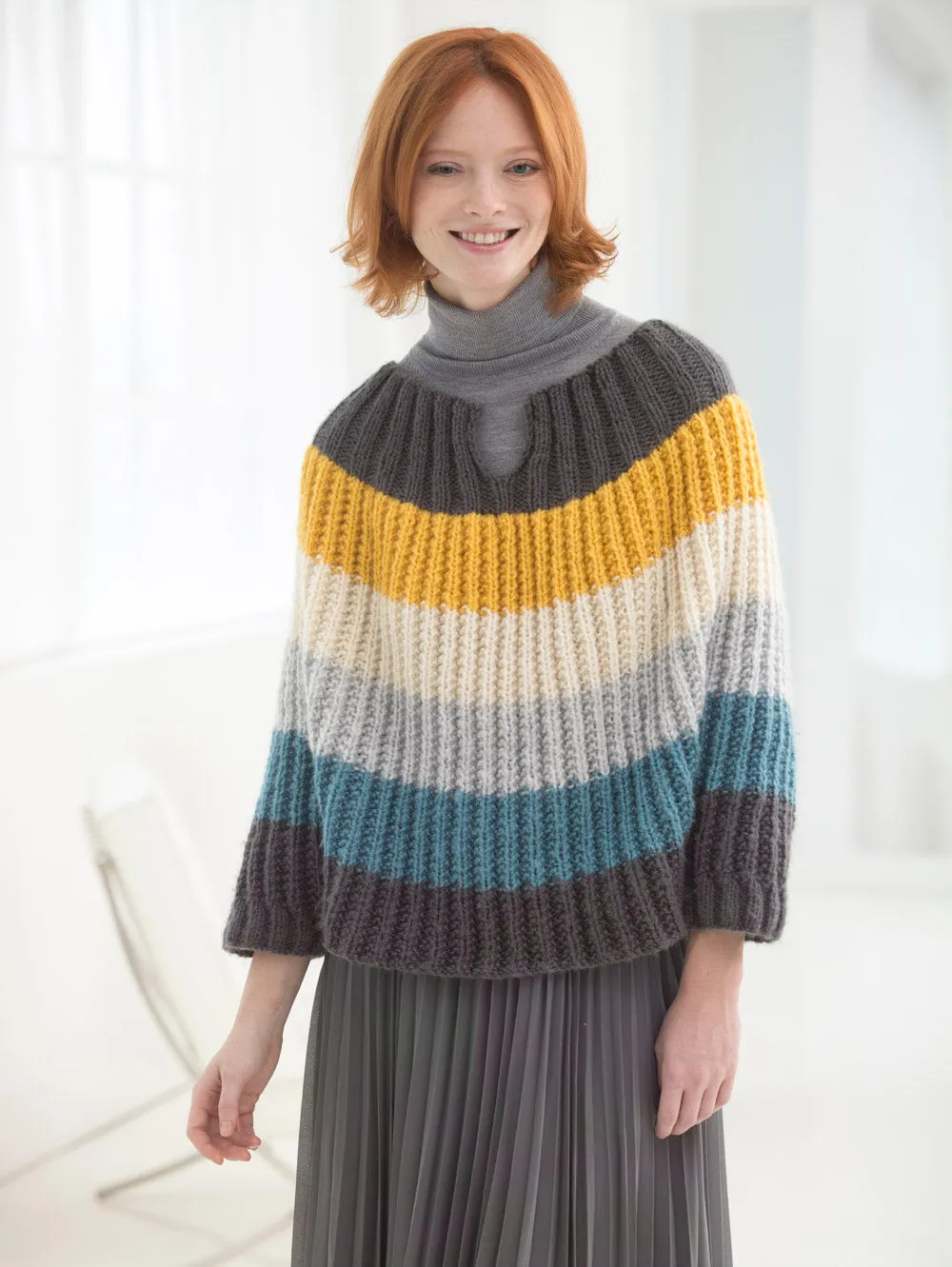 Flattering Striped Poncho (Knit)