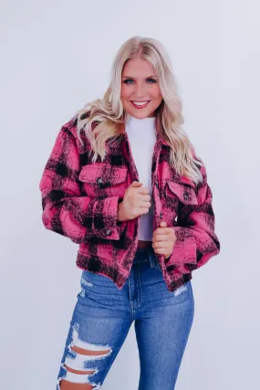 Foley Fuzzy Plaid Shacket - Pink