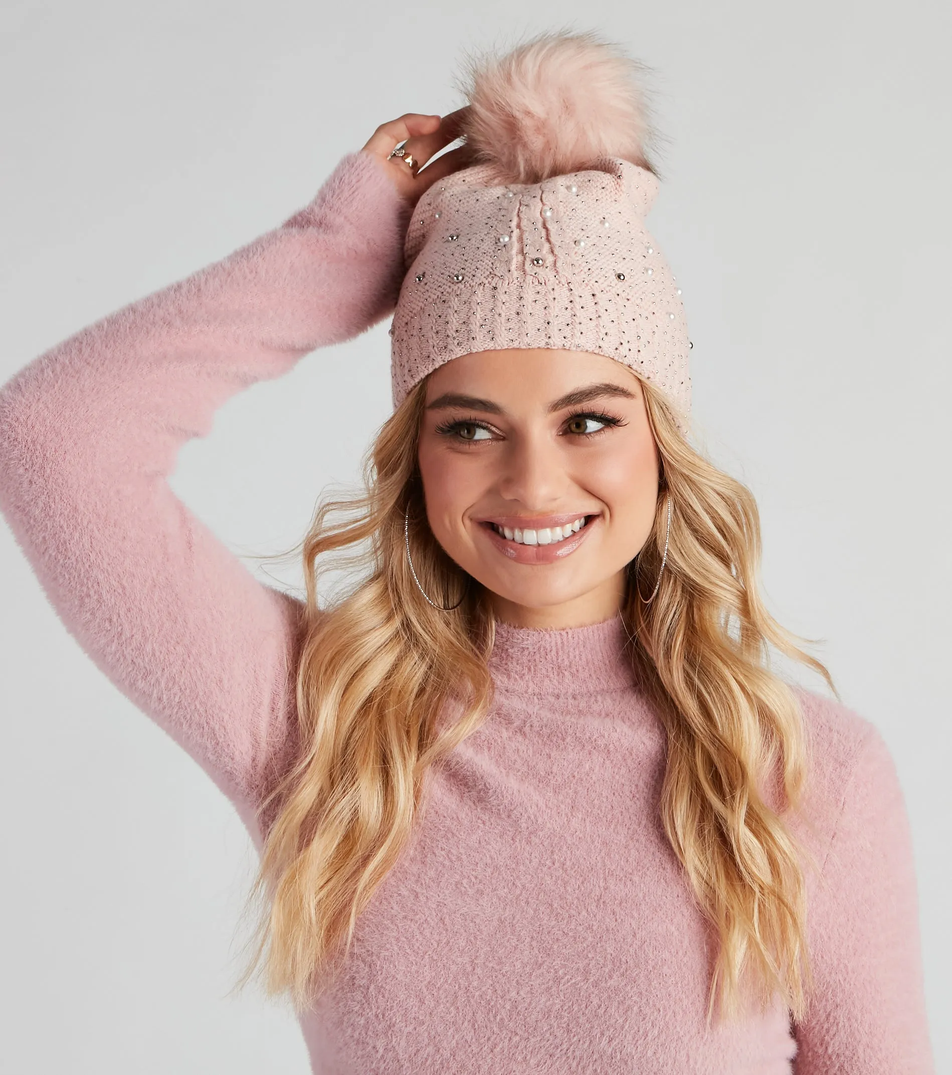 Glam Snow Bunny Pom Knit Beanie