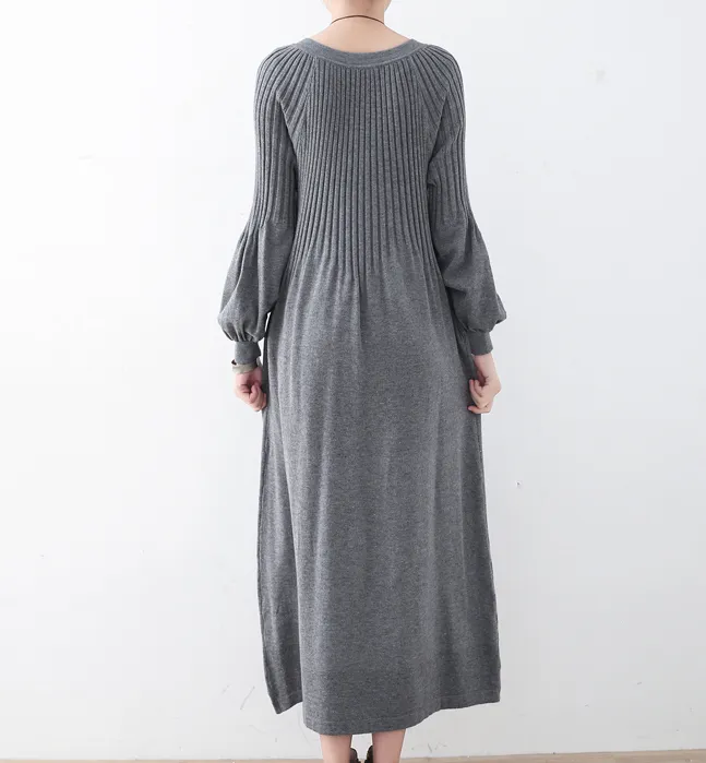 Gray High Collar Pleated Autumn Women Dresses Casual Women DressesSSM97219