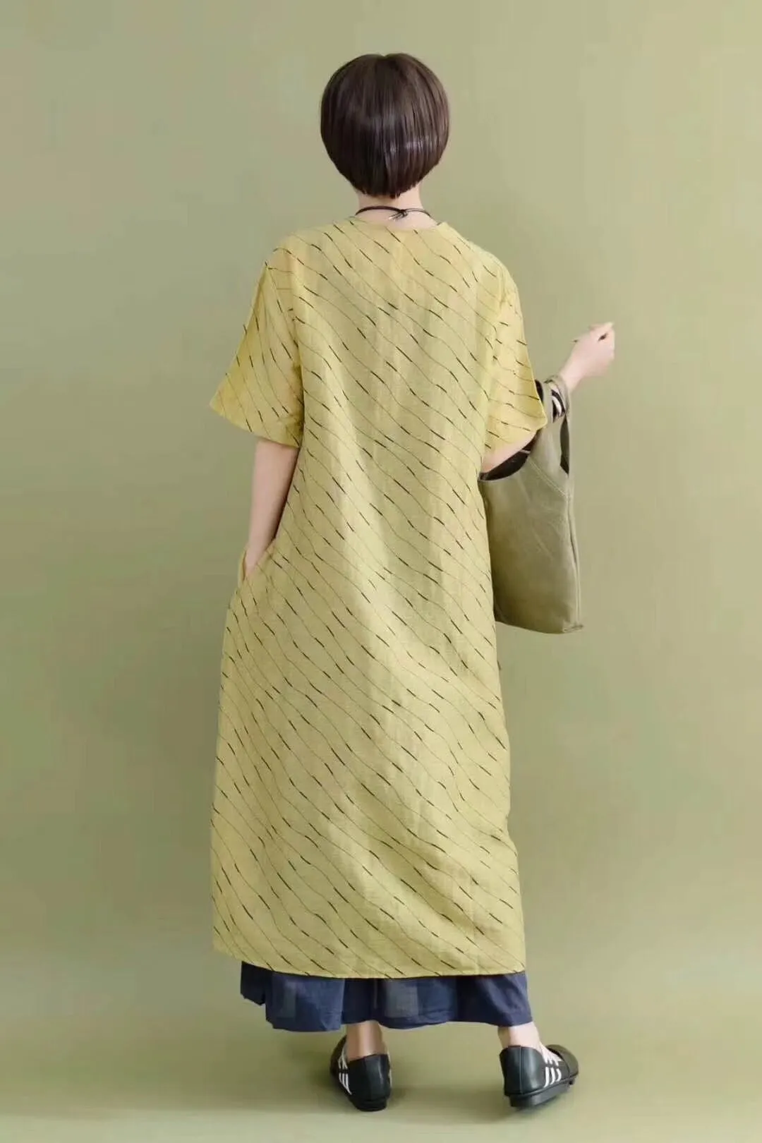 Green Casual Silk Linen Long Wind Coat Q2099