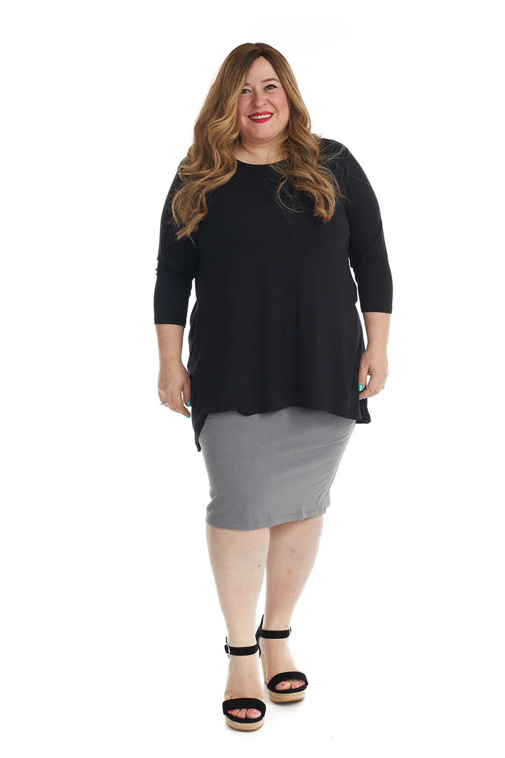 Grey Plus Size Cotton Below Knee Length Pencil Skirt 'Dallas'