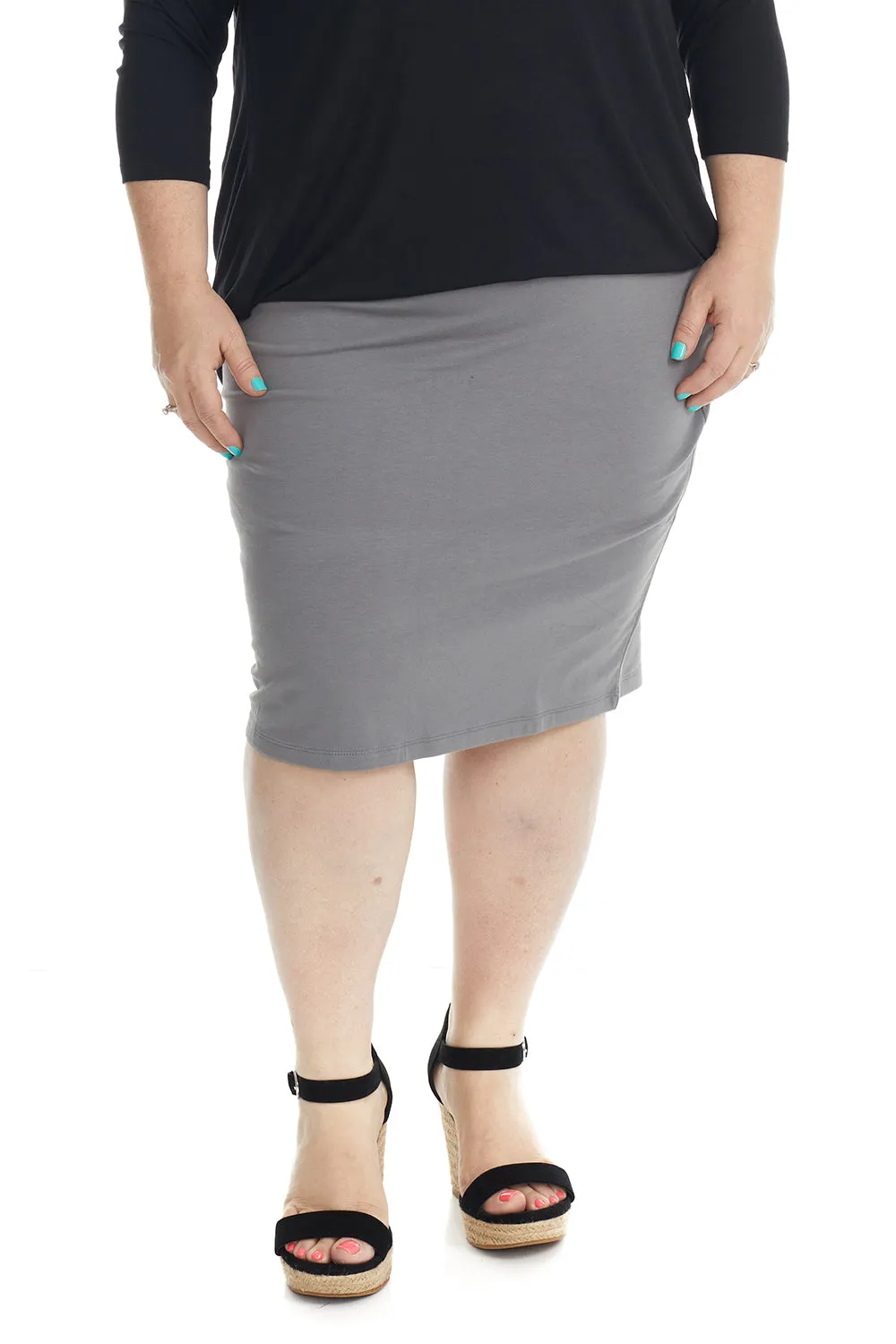 Grey Plus Size Cotton Below Knee Length Pencil Skirt 'Dallas'