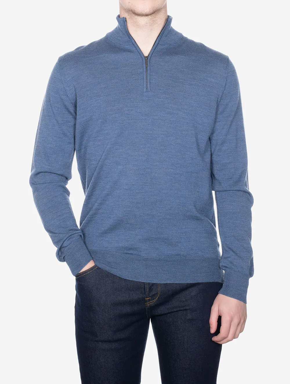 Half Zip Mock Neck Jumper Blue