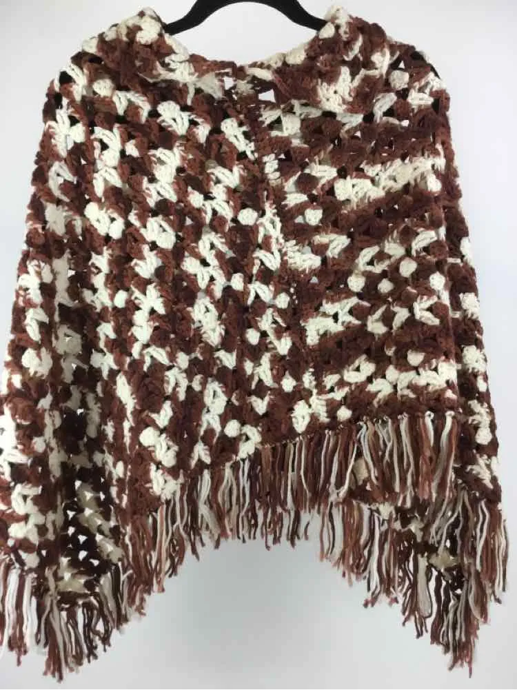 Hand Crafted Size One Size Brown & White Poncho