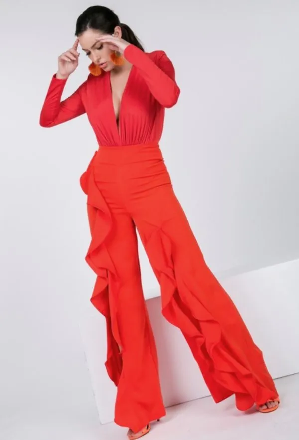 Happy  Dance | Front Ruffle Slit Detail Pants