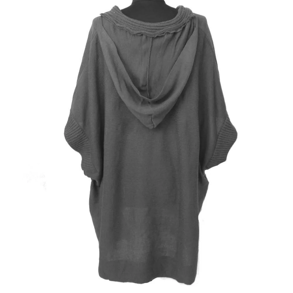 Hooded Poncho With Button Detail