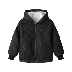 HOODED QUILTED JACKET-BLACK DENIM