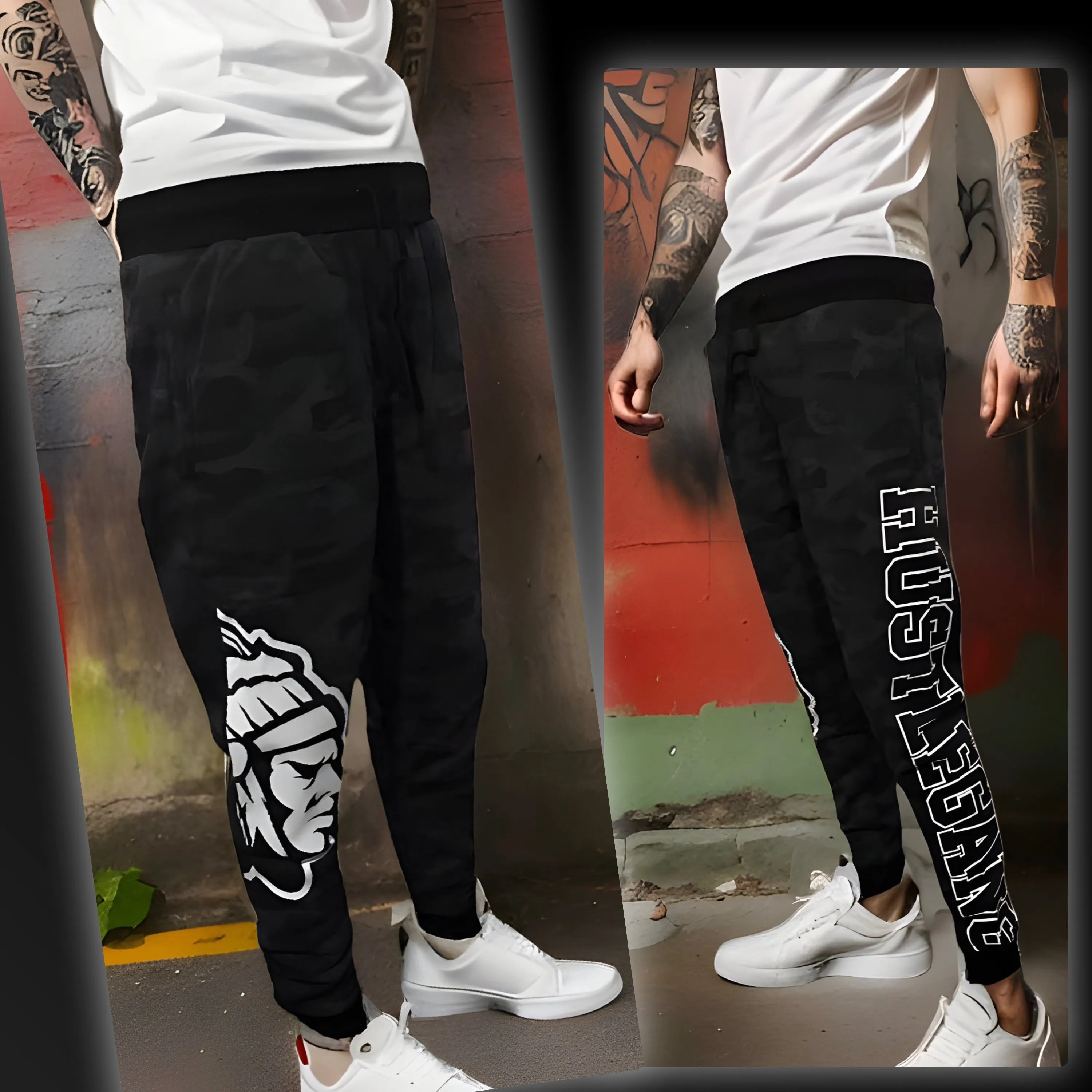 ^HUSTLE GANG^ (BLACK CAMOUFLAGE) *COLLEGIATE* KNIT SWEATPANTS