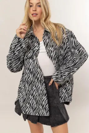 HYFVE Zebra Print Jacket Snap Down Long Sleeve Shacket