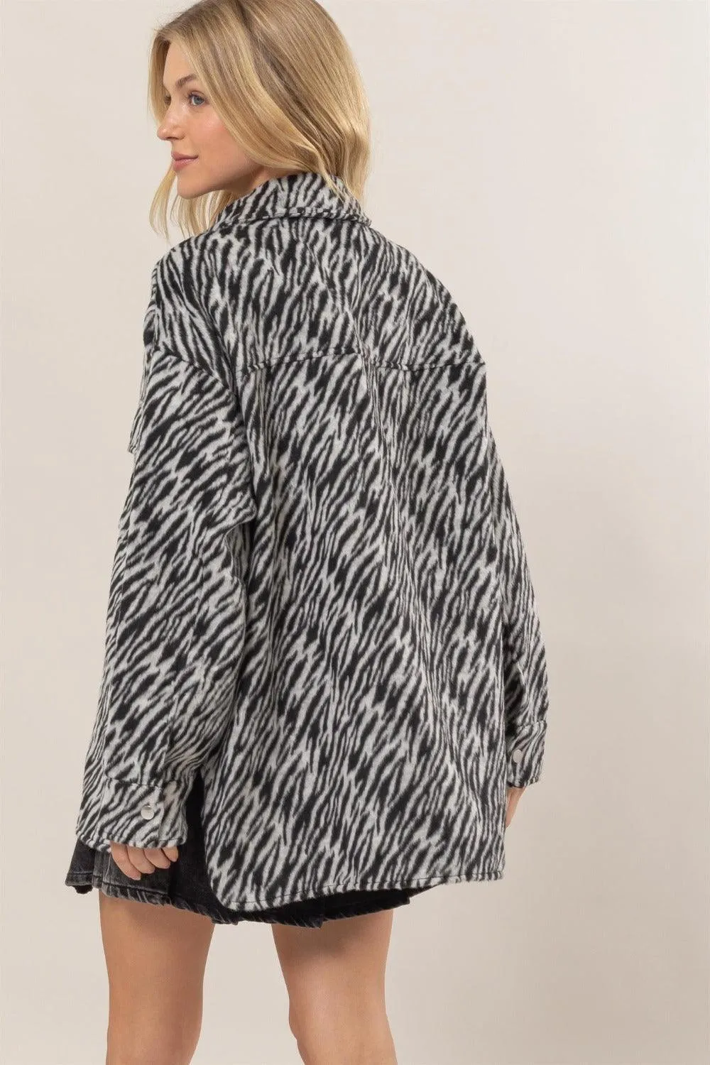 HYFVE Zebra Print Jacket Snap Down Long Sleeve Shacket