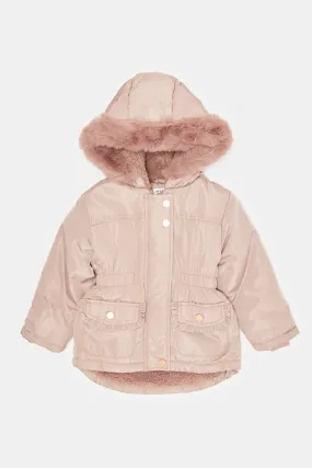 Infant Girls Pink Sherpa Lined Hooded Jacket