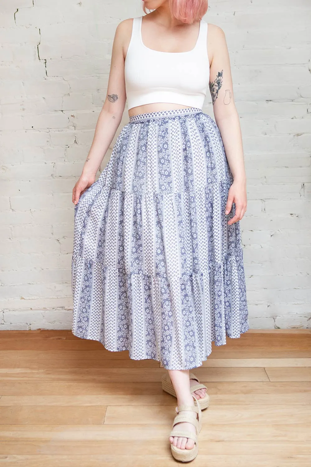 Irmette | Patterned Tiered Midi Skirt