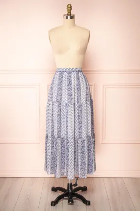 Irmette | Patterned Tiered Midi Skirt