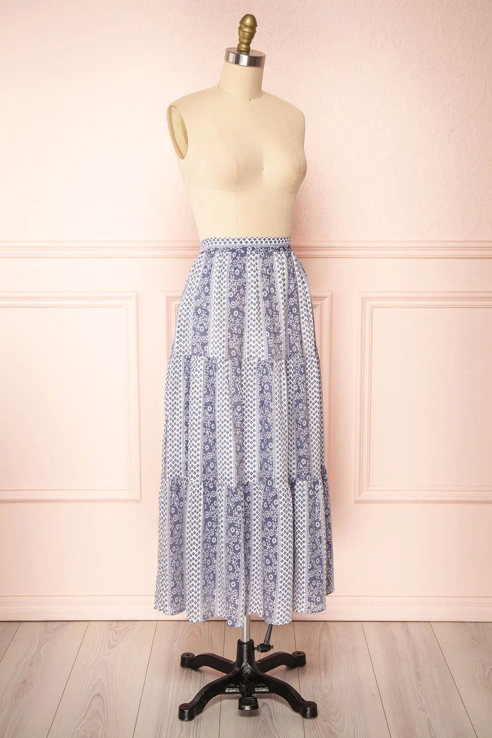 Irmette | Patterned Tiered Midi Skirt