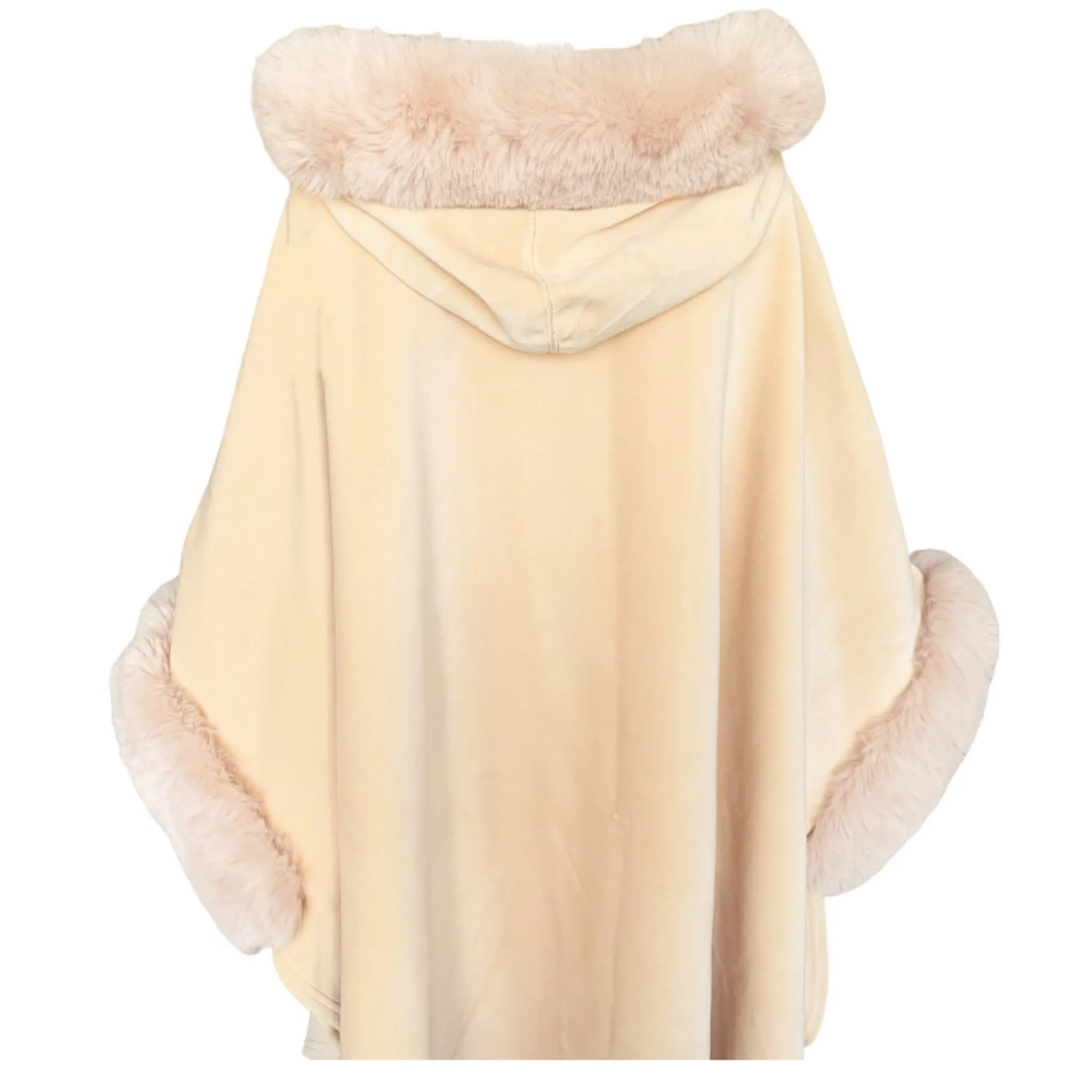 Ivory RITZY Stylish Cape with Faux Fur Trim Hood and Cuff