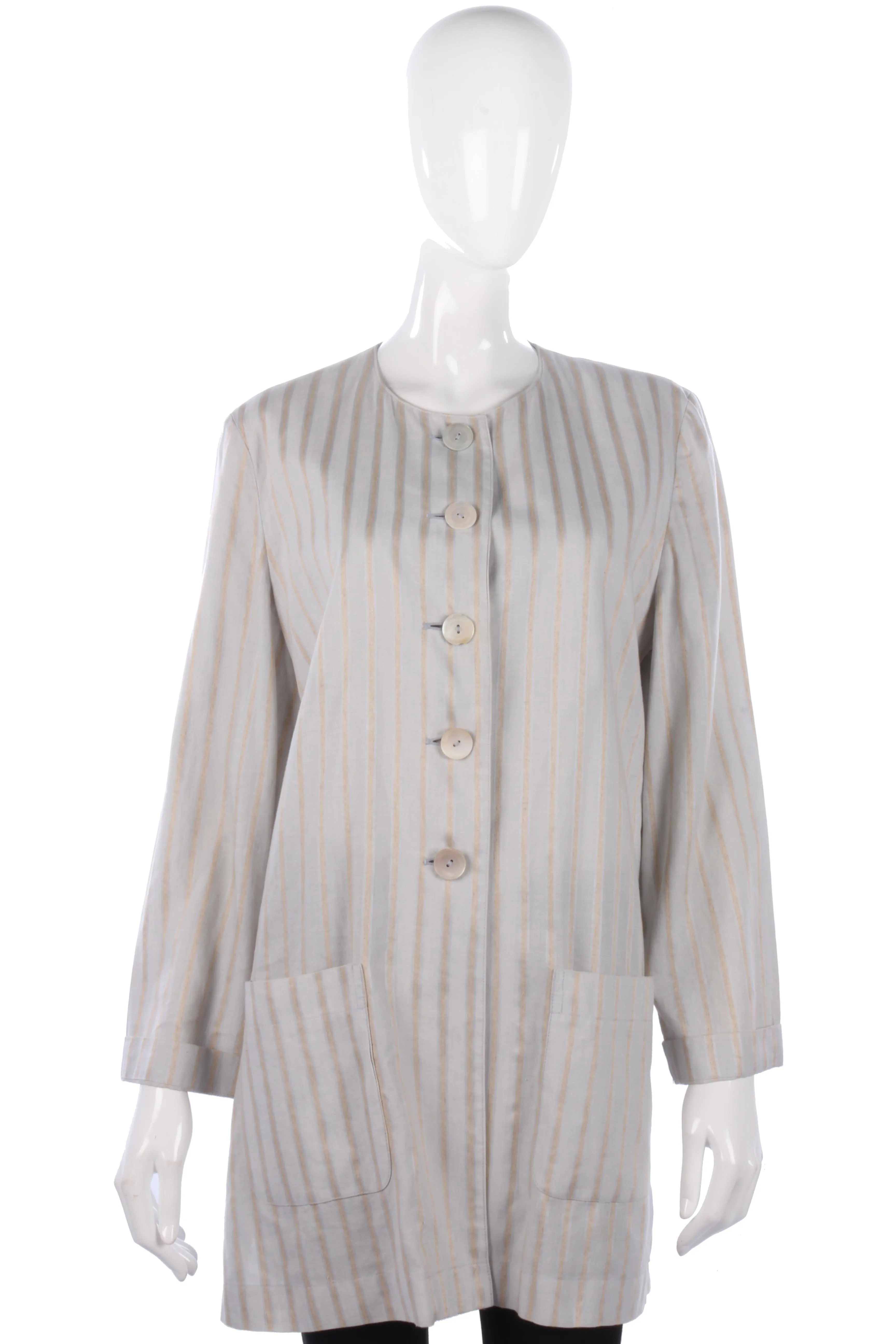 Jaeger Long Jacket Linen Grey and Gold Striped Size 14