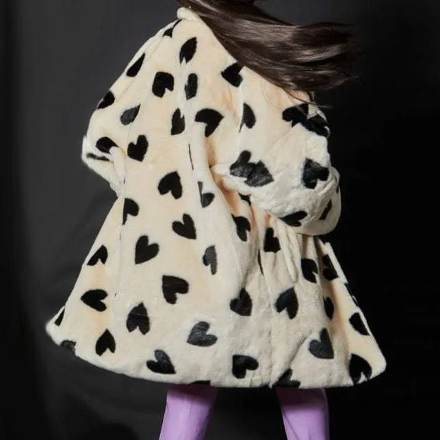 Jayley White Lola Love Heart Faux Fur Coat