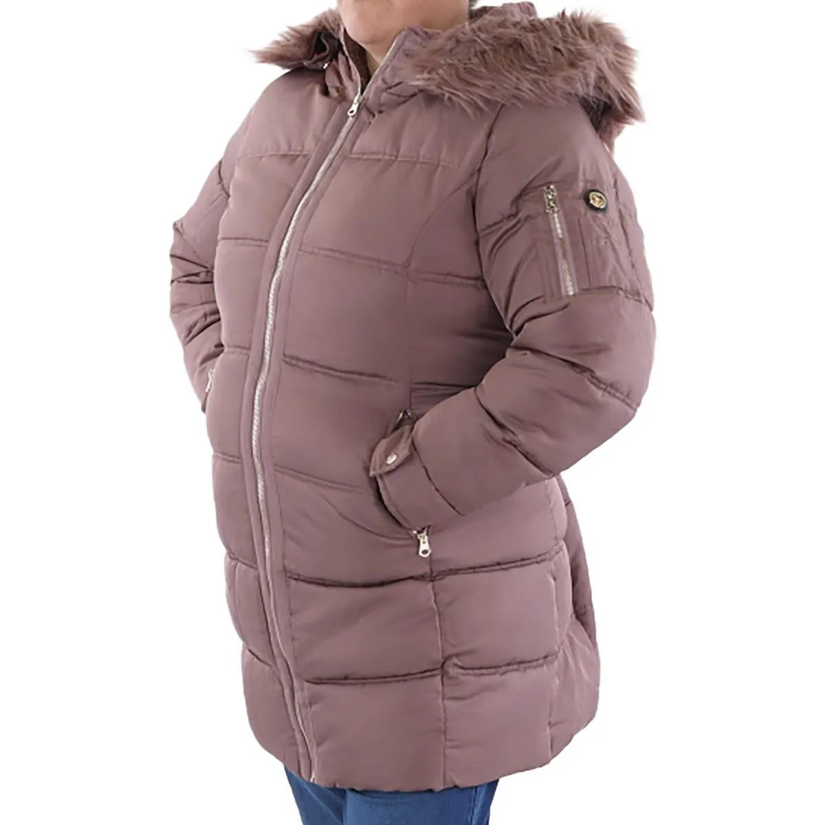 Jessica Simpson Womens Plus Insulated Hooded Puffer Jacket