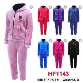 Kids Children Girls Winter Warm Pants Lining Leggings And Zipper Love Jacket W/Hoody HF1143